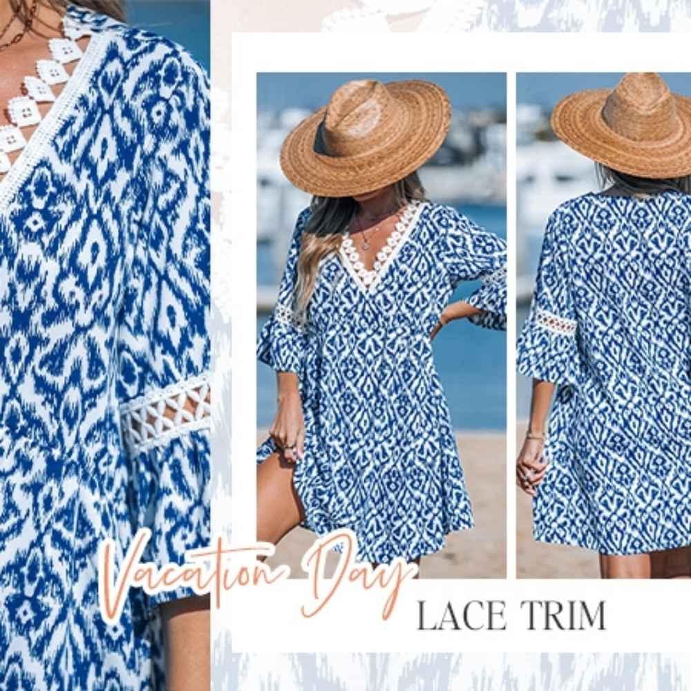 NEW Made With Love | Blue & White V-Neck Tunic Dress | Size M